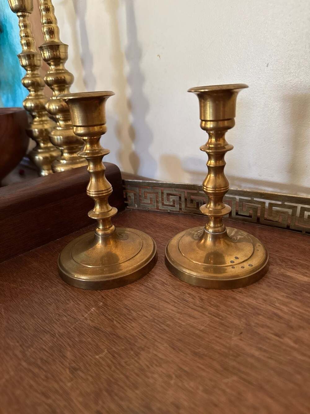 Vintage Pair of Enesco Solid Brass Taper Candlesticks Holders